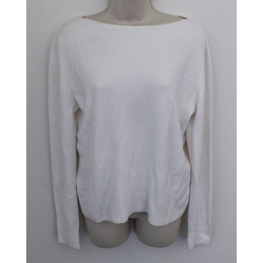 Vince Sweater‎ Womens Small White Ribbed Pullover Boat Neck Long Sleeve *Flaw